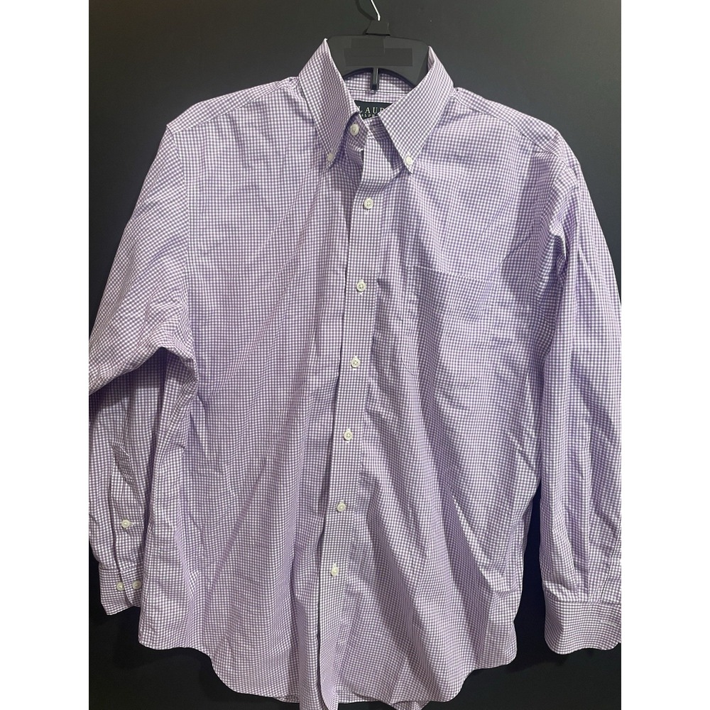LAUREN RALPH LAUREN Men's Black Label Purple White Gingham 15 1/2  32‎ 33